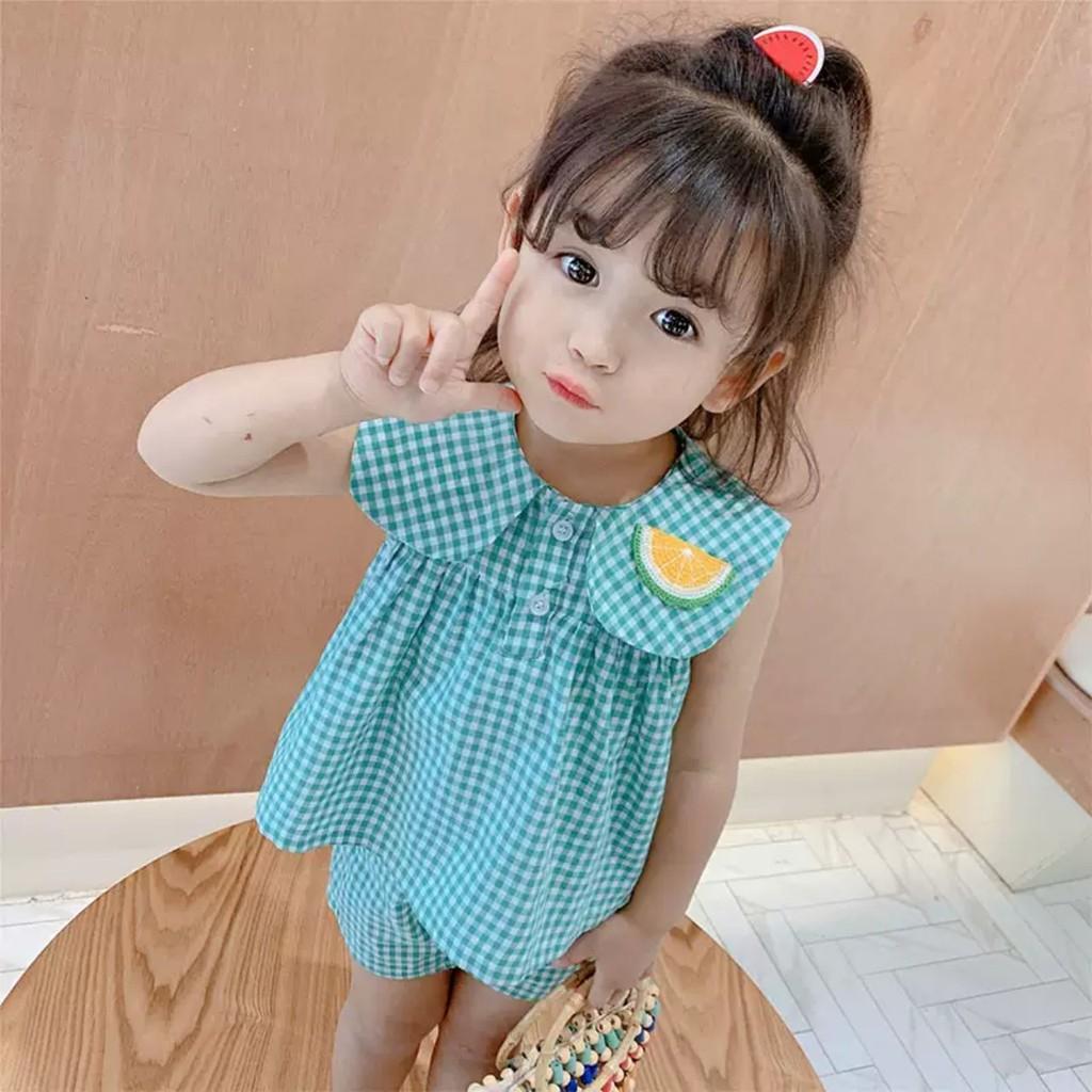 Set áo babydoll + quần đùi họa tiết caro hàng Quảng Châu cao cấp cho bé