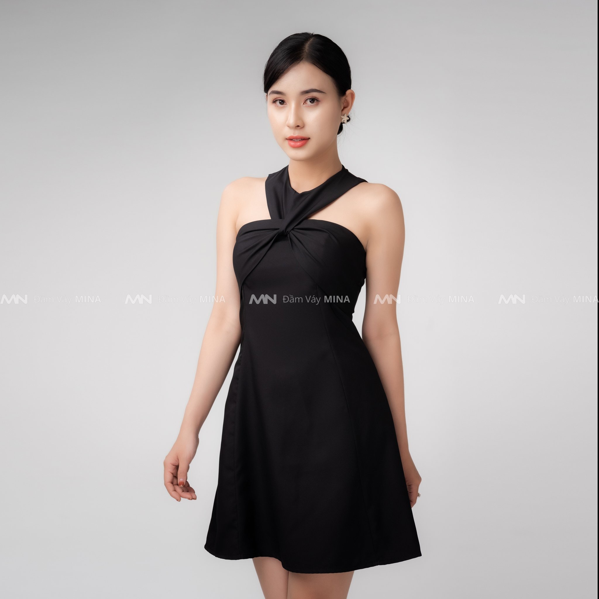 Đầm xòe thiết kế cổ xoắn dễ thương chất liệu cotton lạnh cao cấp phù hợp dự tiệc, đi chơi, dạo phố MN176