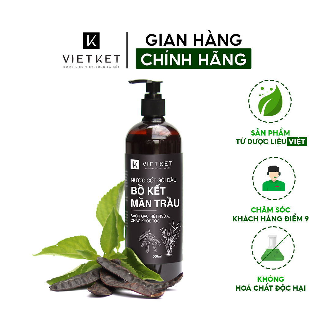Nước cốt gội đầu Bồ kết mần trầu VIETKET 500ml - Sạch gàu, hết ngứa, chắc khoẻ tóc