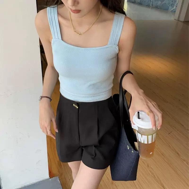 MS549 Áo hai dây bản to cổ vuông croptop