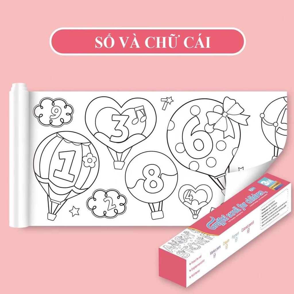Cuộn tranh tô màu 3m có thể cắt dán làm sticker dài 3m rộng 30cm cho bé, dán lên tường không bong tróc sơn