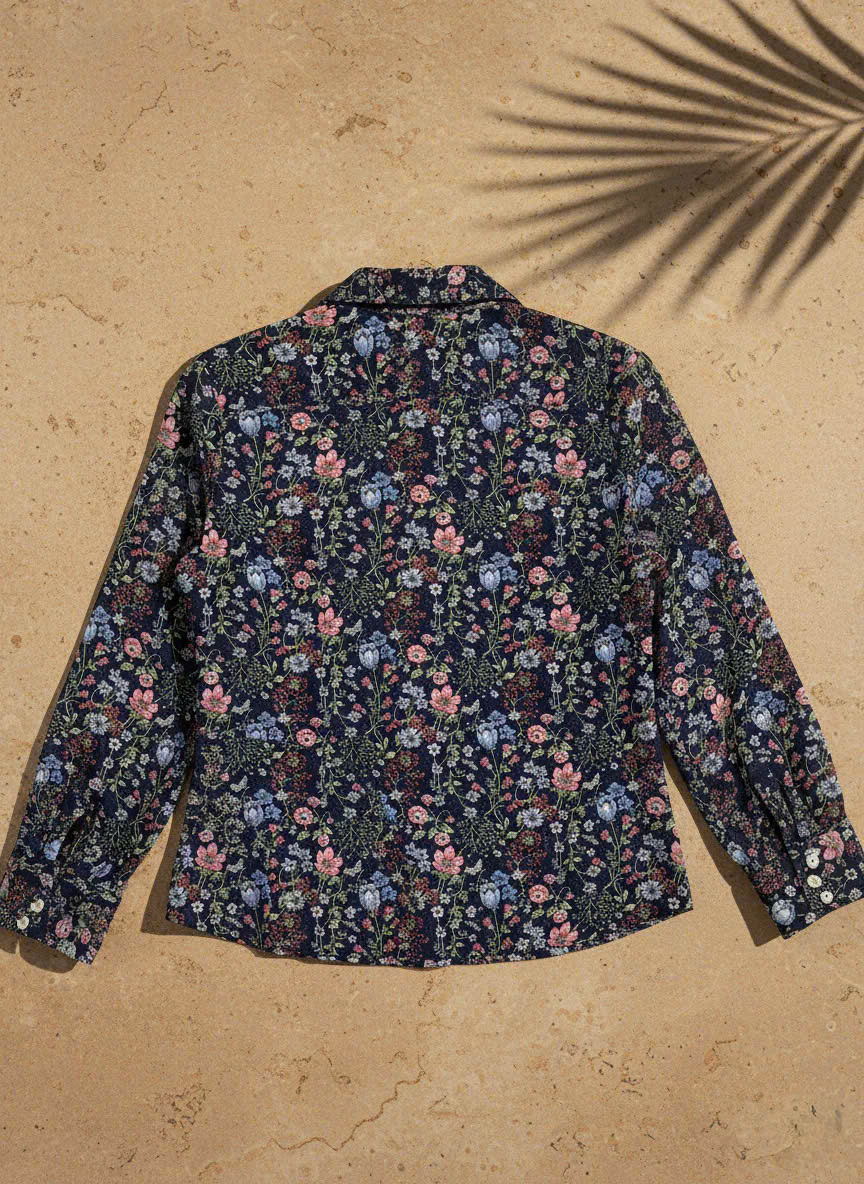 Áo Sơ Mi Hoa Điểm Ngọc, Áo Sơ Mi Tay Dài Nữ Chiffon Voan Hoa Cổ Điển Vintage thời trang thiết kế Hity Top171