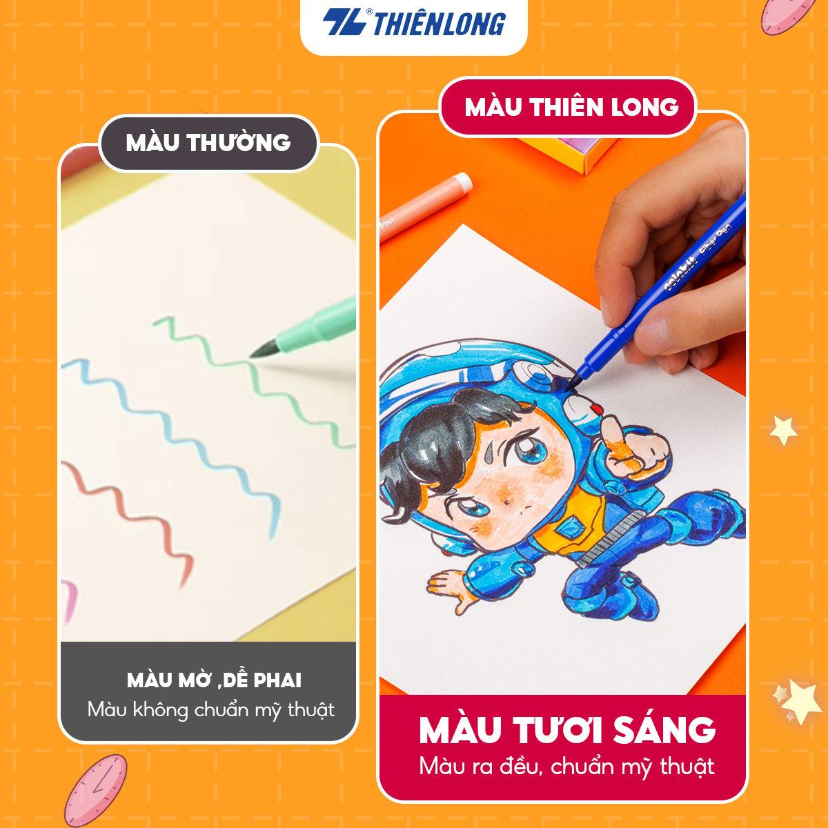 Hộp bút lông 12/ 24 màu rửa được - Washable Brush Fiber Pen Thiên Long Colokit - Nhân vật Futy Akooland thế giới học cụ thần kỳ