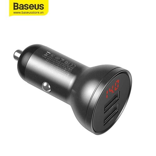 Tẩu sạc đa năng Baseus Car Charger Digital Display Dual USB 4.8A 24W ( Hàng Chính Hãng)