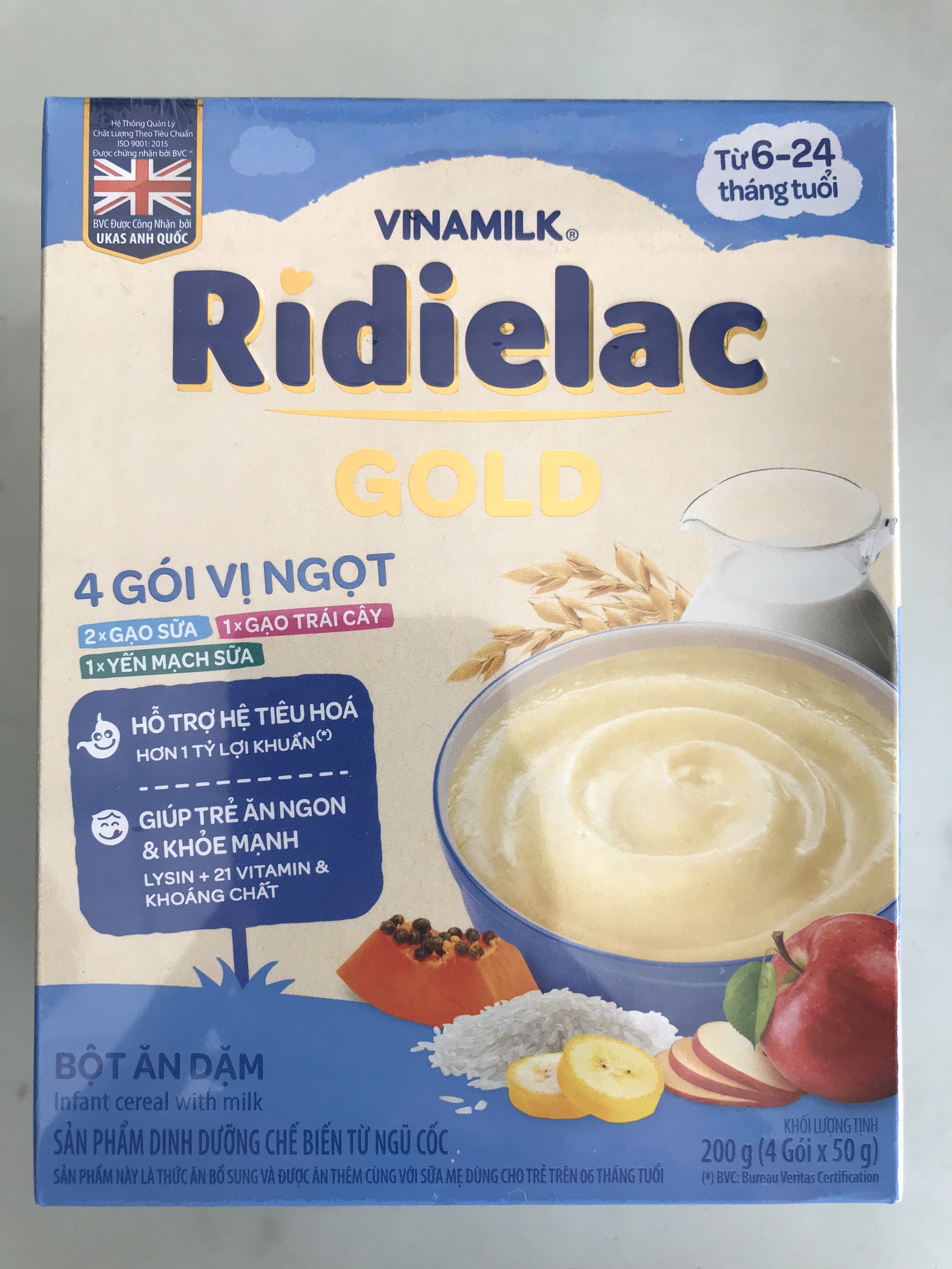 COMBO 2 HỘP BỘT ĂN DẶM RIDIELAC GOLD 3 VỊ NGỌT - HỘP GIẤY 200G