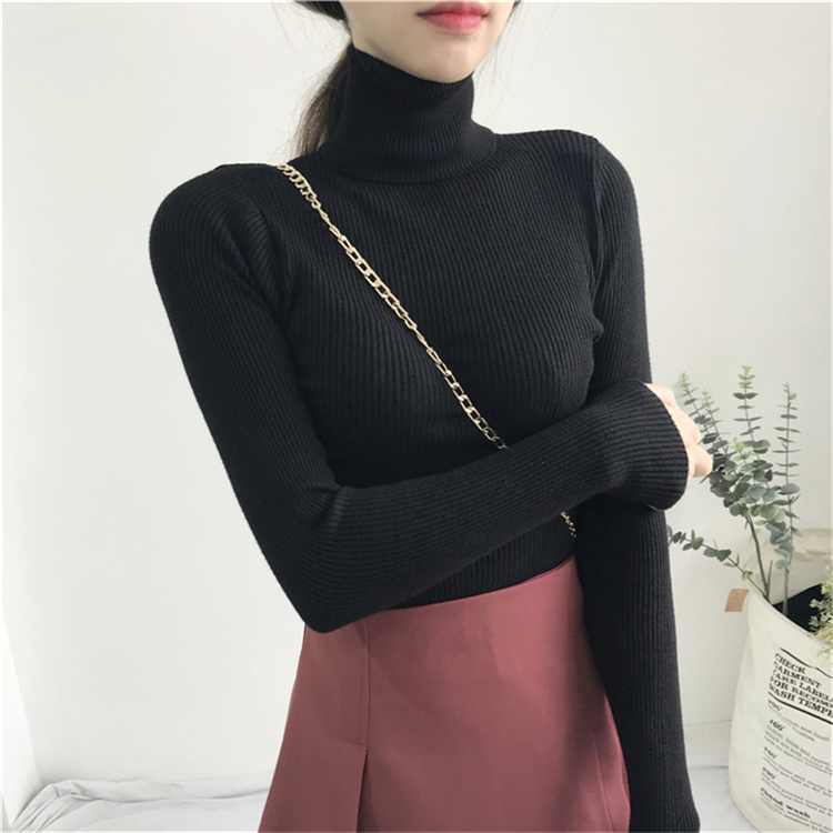 Áo Len Tăm Cổ Lọ Màu Trơn Đơn Giản Dễ Phối Đồ Cho Nữ