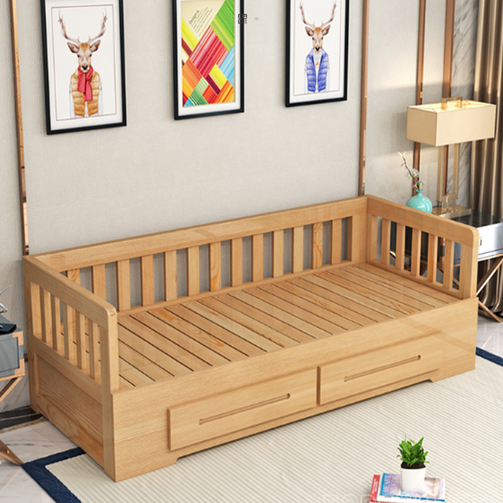 Giường gỗ có ngăn kéo tặng kèm gối đệm, kích thước 120x200CM - Giao màu ngẫu nhiên