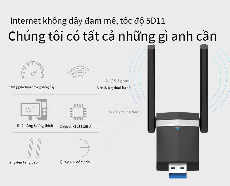 Giao hàng nhanh mới ăng-ten kép tần số kép 1200M tốc độ cực cao gấp 10 lần usb định tuyến di động di động thẻ mạng không dây wifi di động