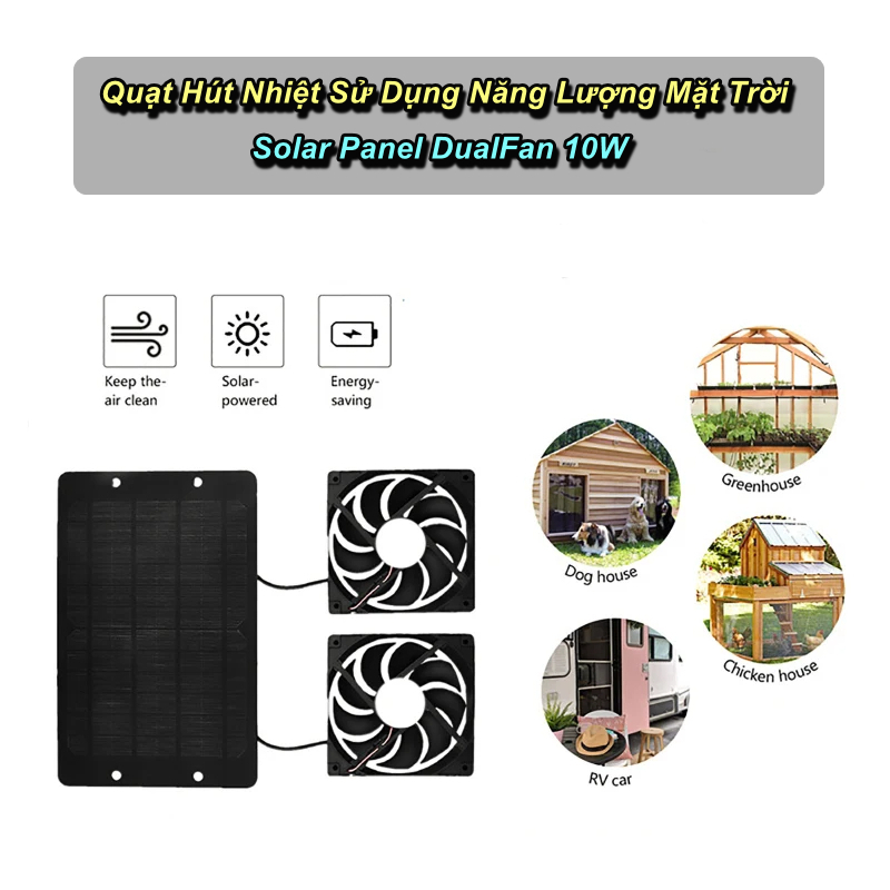 Bộ 2 Quạt Hút Nhiệt Sử Dụng Năng Lượng Mặt Trời Solar Panel DualFan 10W