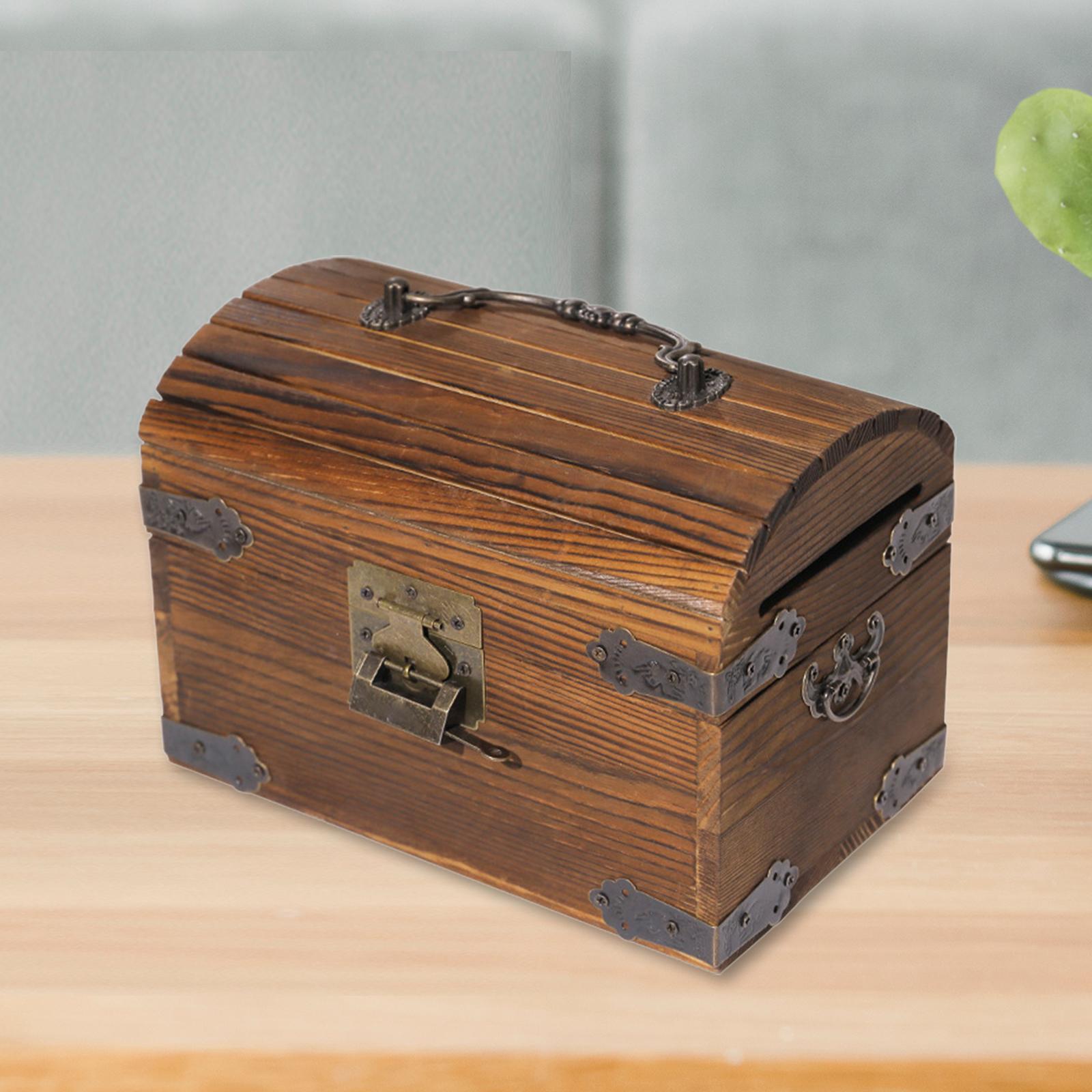 Wood Piggy Bank Decorative Wooden Box Decoration Unbreakable with Lock Coin Storage Case Cash Box Wooden Trinket Box for Children Girls