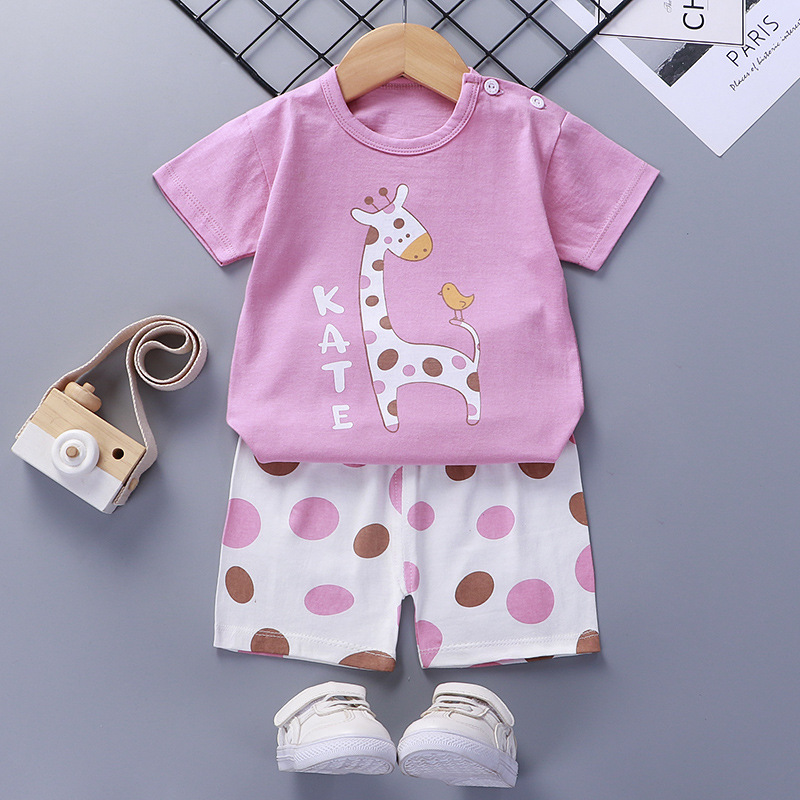 Bộ quần áo cộc COTTON Quảng Châu xịn in hình cute ngộ nghĩnh thời trang mùa hè cho bé trai, bé gái C03D - Quần áo trẻ em bé trai bé gái Chip's Store