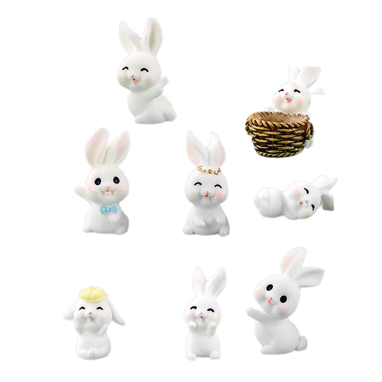 8x Cute Miniature Bunny Figurines Art Sculpture Resin Crafts Animal Figures Collection for Cabinet Living Room Home Decoration Ornament