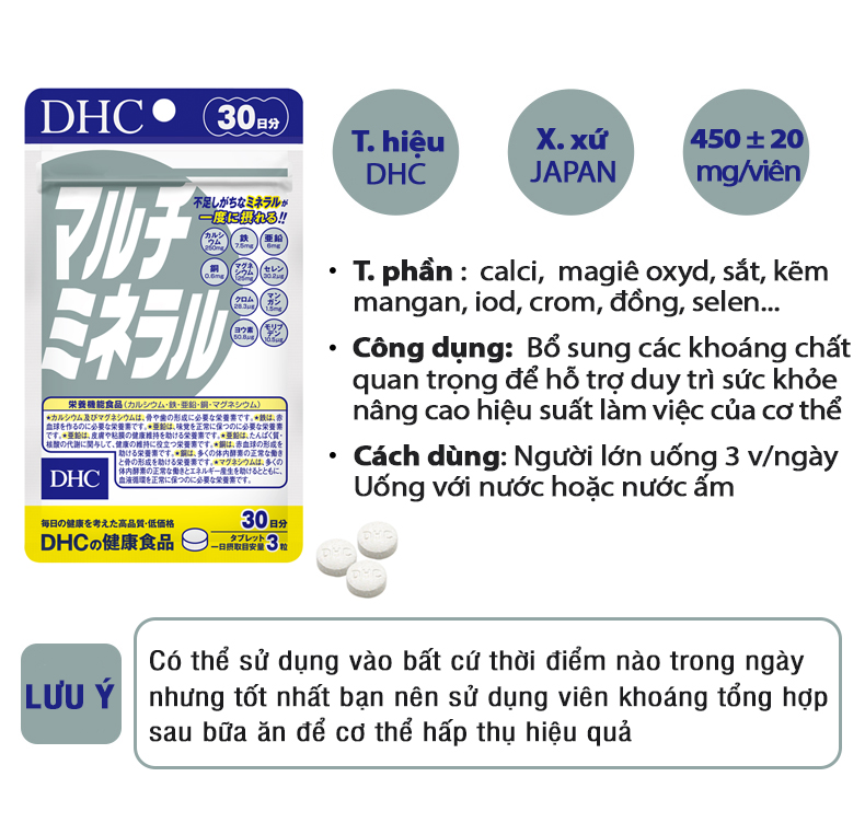 Viên uống Khoáng tổng hợp DHC Nhật Bản DHC tăng cường sức khỏe 90 ngày JN-DHC-MIN90
