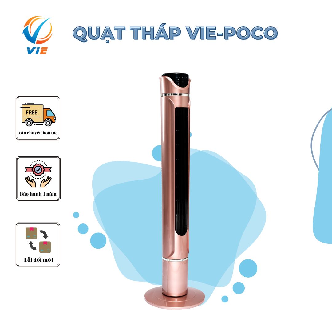 Quạt tháp không cánh Vf - poco ( 45w) - Vàng Hồng - Tích hợp chế độ cung cấp ion âm, lọc không khí - Hàng chính hãng.