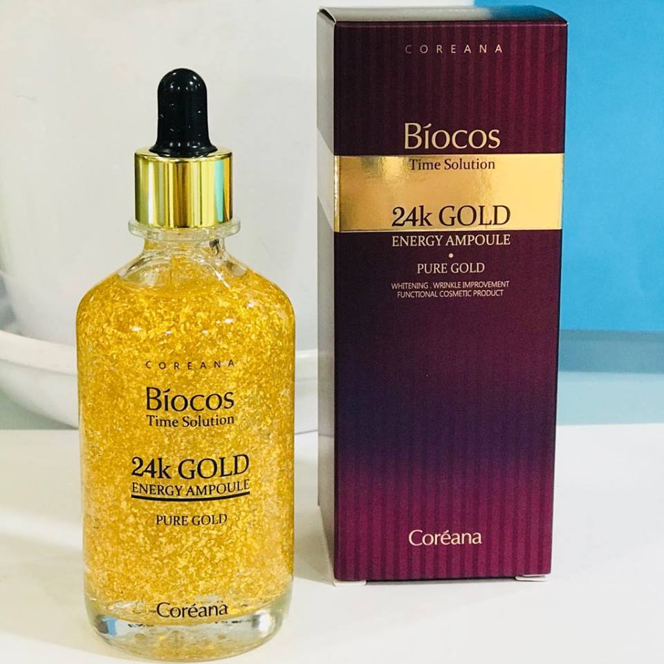 Tinh chất vàng đậm đặc giúp trẻ hoá da Coreana Biocos 24K Gold Energy Ampoule (Pure Gold) 100ml