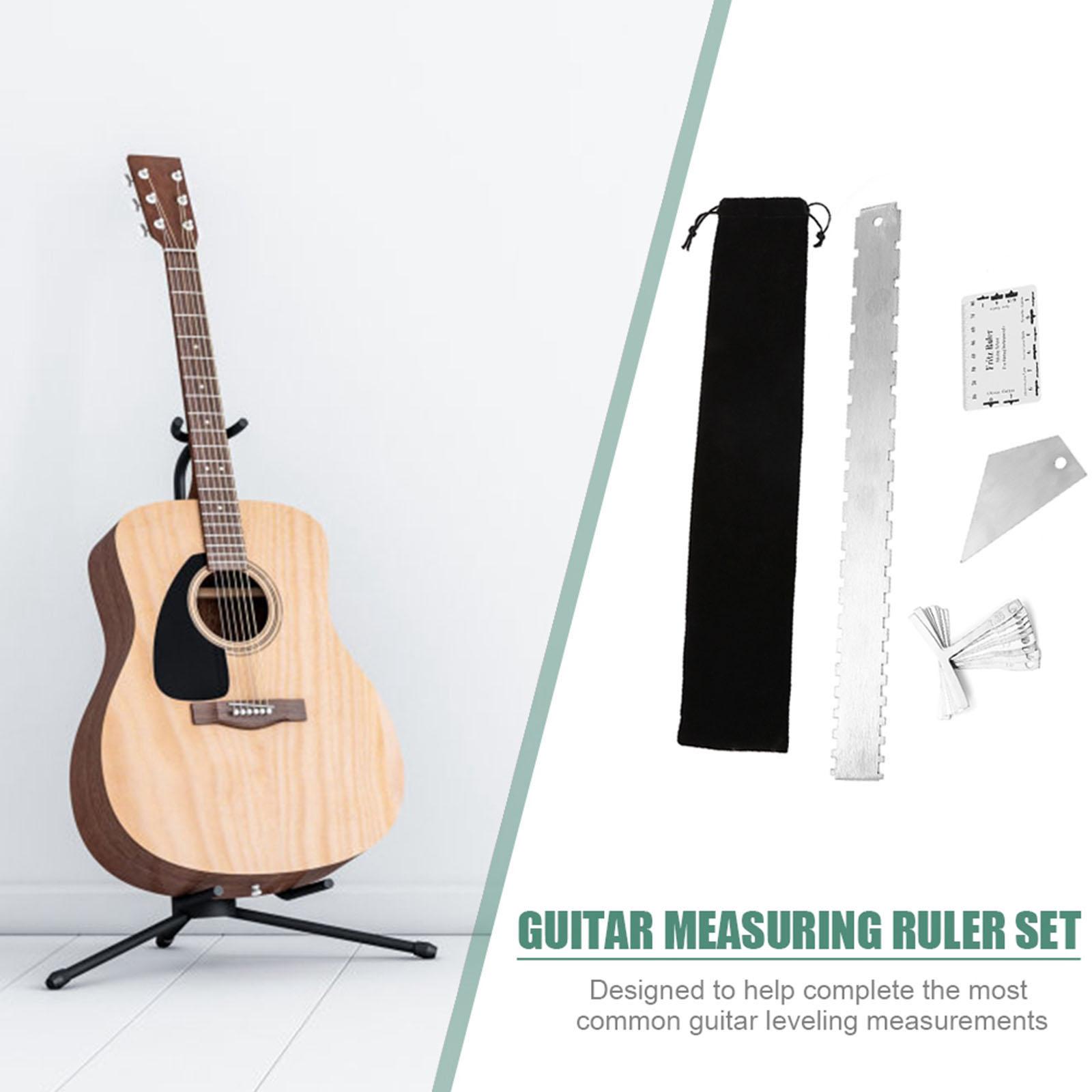 1Set Guitar Luthier Measuring Tools Kit with String Action Ruler Understring  Gauge Guitar Neck Notched Straight Edge Ruler