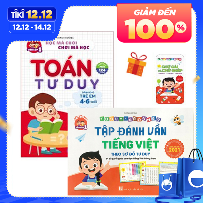 Combo Sách Tập đánh vần Tiếng Việt và Toán tư duy cho trẻ em bản mới nhất 2021 - Tặng kèm bộ thẻ học