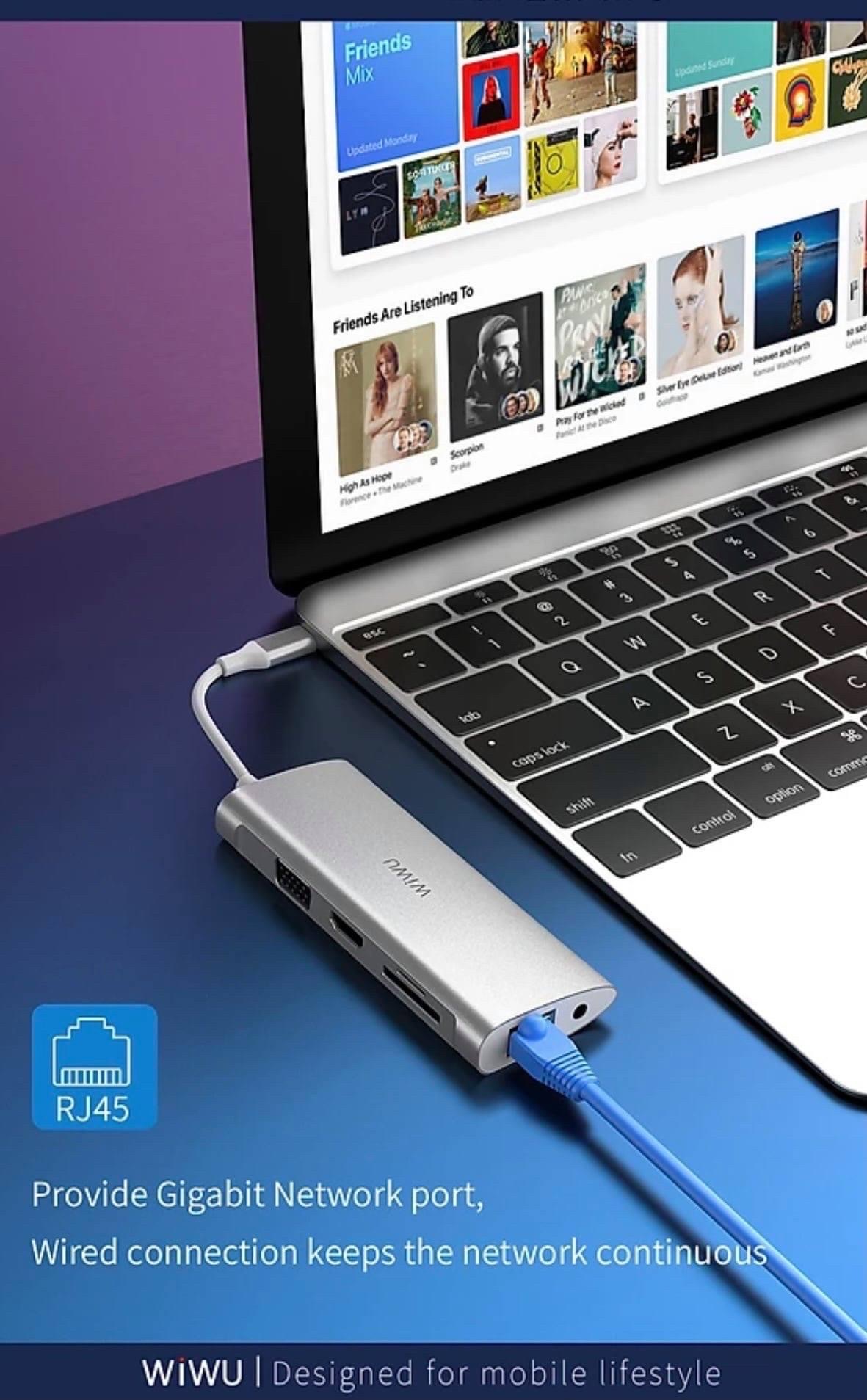 Hub Chuyển Đa Năng WIWU Alpha 11 In 1 USB-C A11 Đầu Ra HDMI 4K, Hỗ Trợ Sạc PD - Hàng Chính Hãng