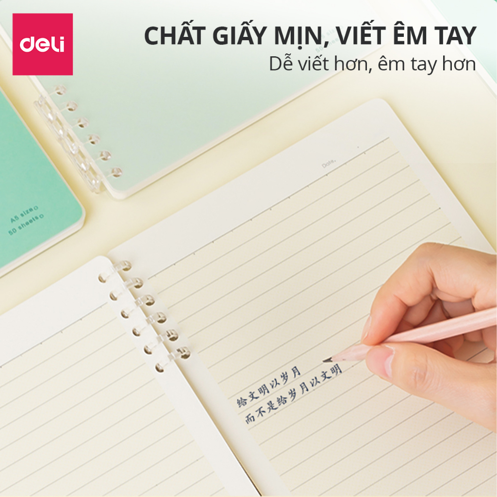 Tập Vở Học Sinh Sổ Còng Dạng Khuyết Binder A5 B5 Kẻ Ngang Deli - 100 Trang Giấy Chống Lóa - Bìa Màu Nâu Vintage, Bìa Trắng, Bìa Xanh Lá - Sổ Tay Ghi Chép Học Tập, Văn Phòng