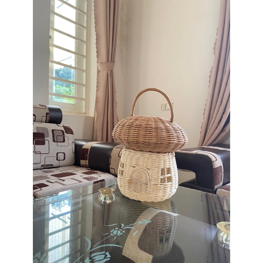 Nhà nấm, nhà mây, giỏ nấm mây decor trang trí phòng hoặc đựng đồ cá nhân cho bé. Phụ kiện chụp hình, đóng kịch thần tiên