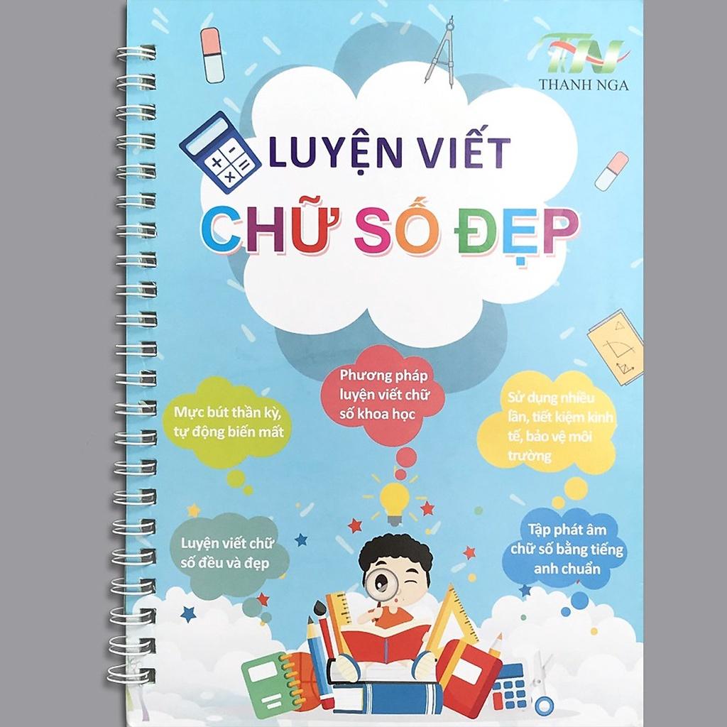 Bộ tô nét, chữ, số thông minh tự xóa- set 3c kèm bút ngòi và cá định vị - Thanh Nga