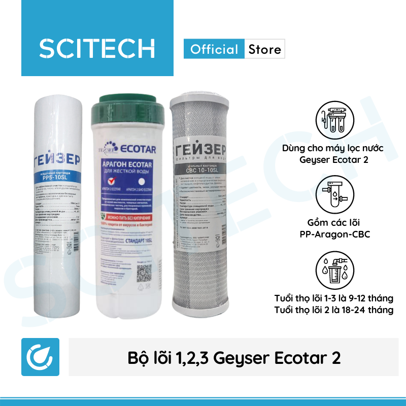 Bộ lõi thay thế máy lọc nước Nano Geyser Ecotar by Scitech - Hàng chính hãng