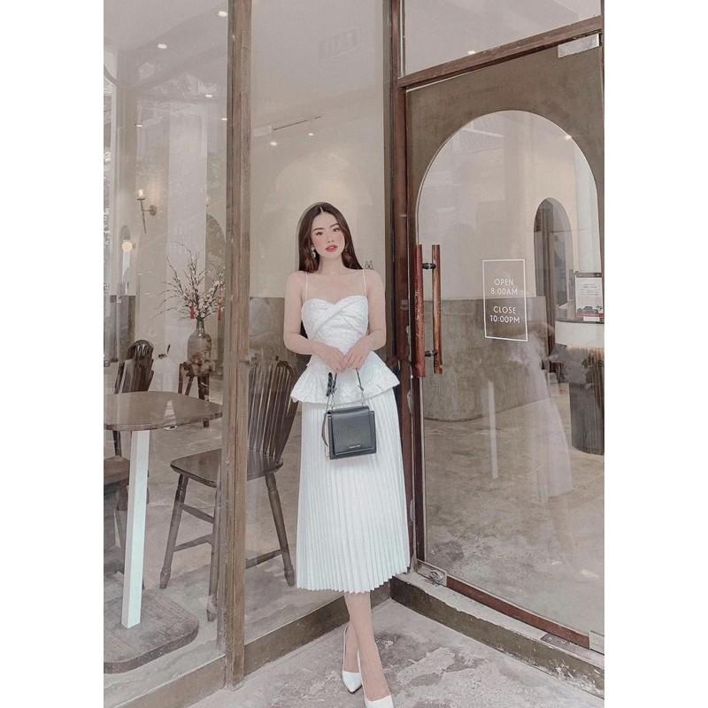 CHÂN VÁY QUẠT dập li xếp li dài midi vintage qua lối lịch sự đi làm đi chơi may 2 lớp lưng khoá kéo bên hông