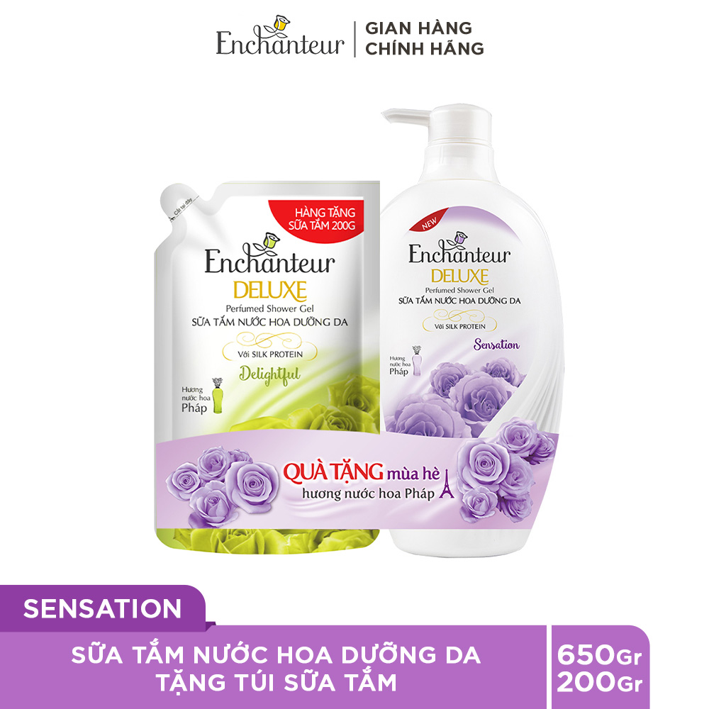 Sữa tắm nước hoa dưỡng da Enchanteur Sensation 650g + Tặng túi sữa tắm 200g