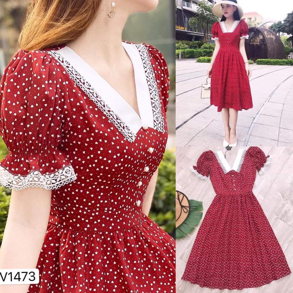 Đầm lụa xoè tiểu thư phối ren cột nơ eo xinh xắn