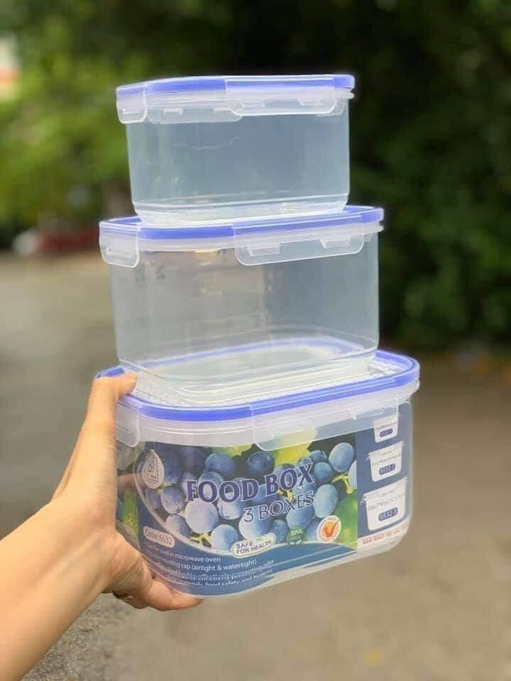Bộ 3 Hộp Đựng Thực Phẩm Cao Cấp Việt Nhật Mã 6532 Bảo Quản Thực Phẩm Trong Tủ Lạnh Nắp Đậy Có Ron Chống Tràn, Chống Đổ