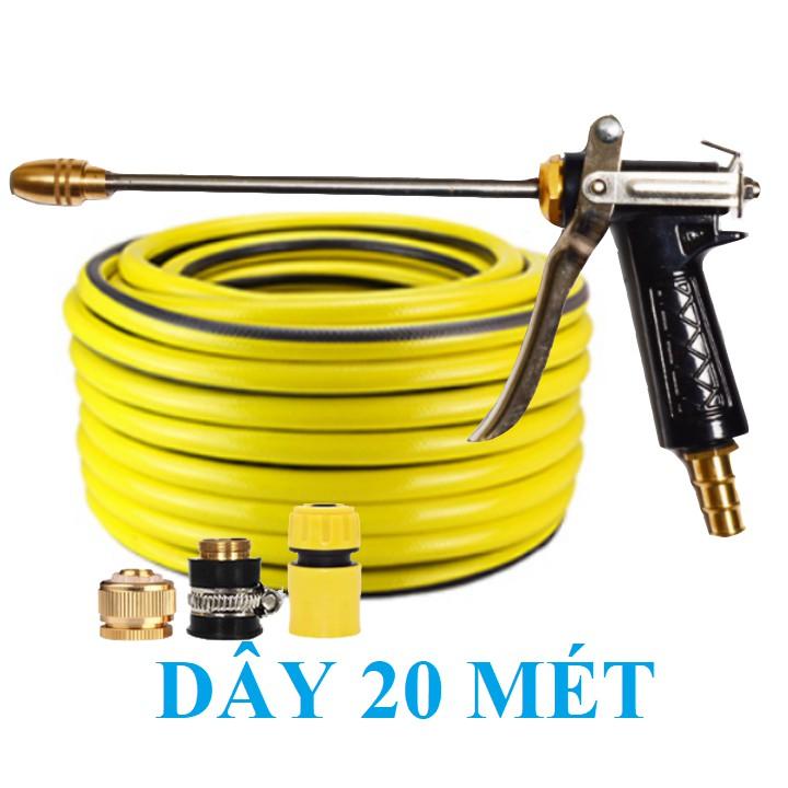 Bộ dây vòi xịt nước rửa xe, tưới cây . tăng áp 3 lần, loại 20m 206701-2 đầu đồng, cút, nối đồng nhựa