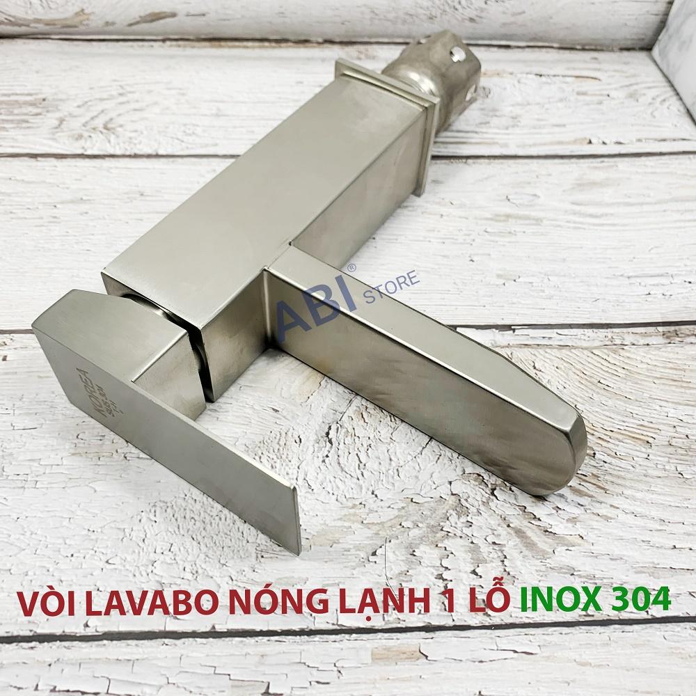 Vòi lavabo nóng lạnh inox 304 vuông kèm đôi dây cấp nước hàng đẹp