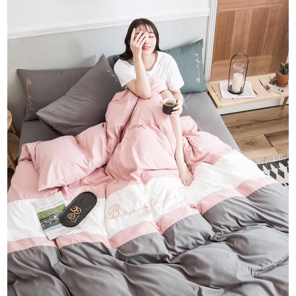 Bộ 5 Món Chăn Trần Bông Ga Gối Cotton Tici Xuất Nhật Beauty Phối Màu