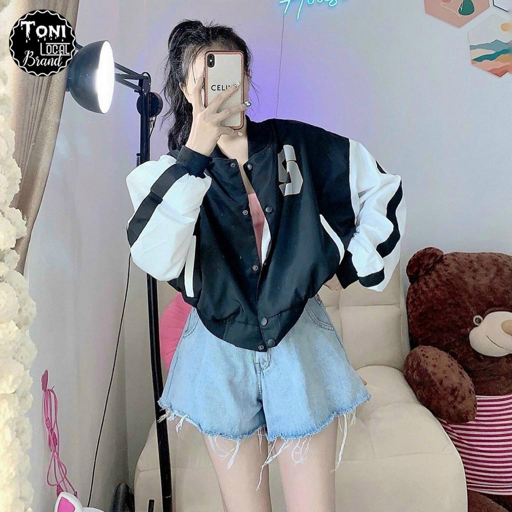 Áo Khoác Dù Bomber lửng tay phối 2 lớp Unisex chữ S (M120 - Ảnh thật)