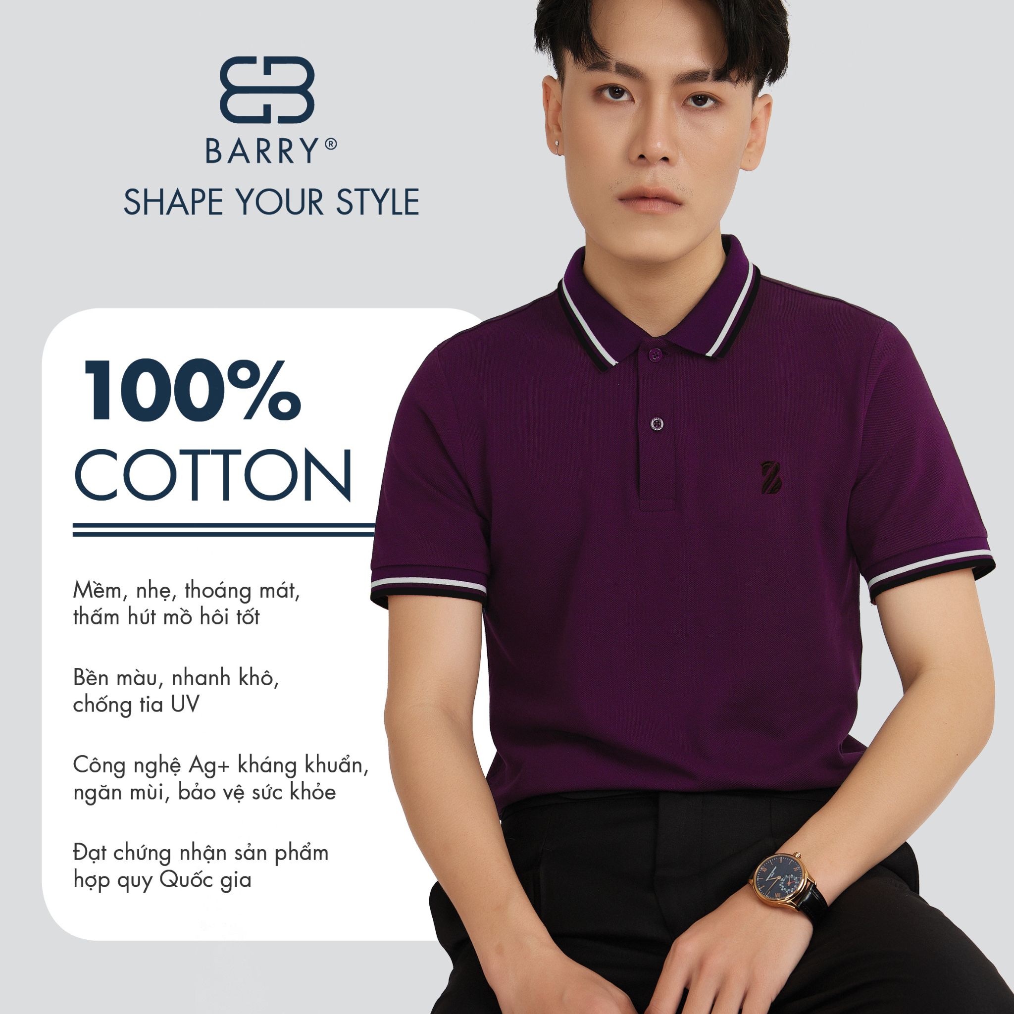 Áo Polo Nam Vải Cotton Cá Sấu Gai Cao Cấp BARRY SS22 - PM127