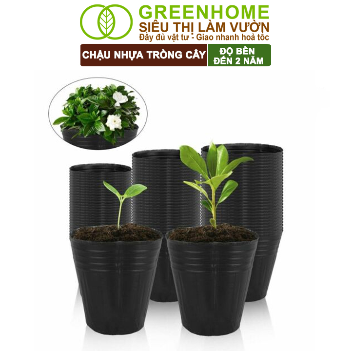 Chậu Trồng Cây Greenhome, nhiều kích thước, Nhựa Mềm, Dẻo, Nhẹ, Trồng Cây, Bầu Ươm Cây Giống, Độ Bền Đến 2 Năm