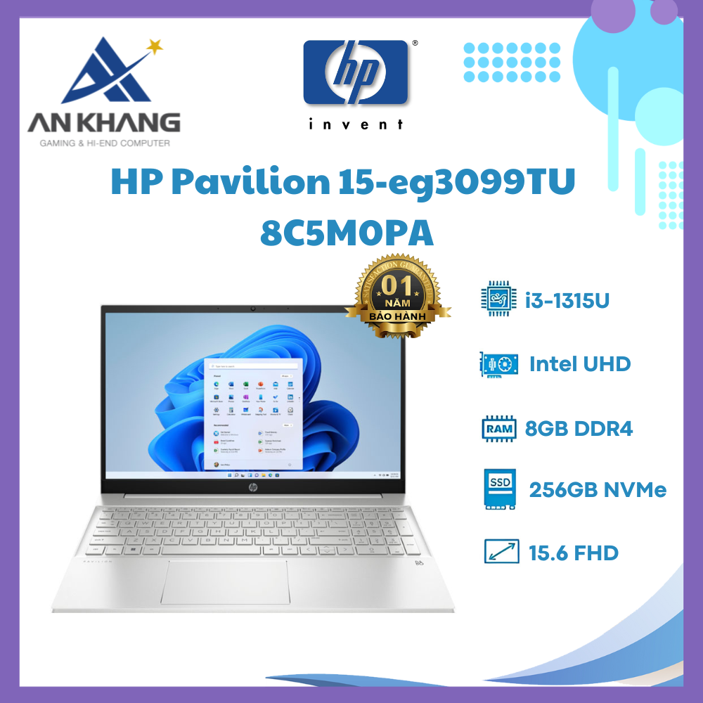 Laptop HP Pavilion 15-eg3099TU 8C5M0PA (Intel Core i3-1315U | 8GB | 256GB | Intel UHD | 15.6 inch FHD | Win 11 | BẠC) - Hàng Chính Hãng - Bảo Hành 12 Tháng