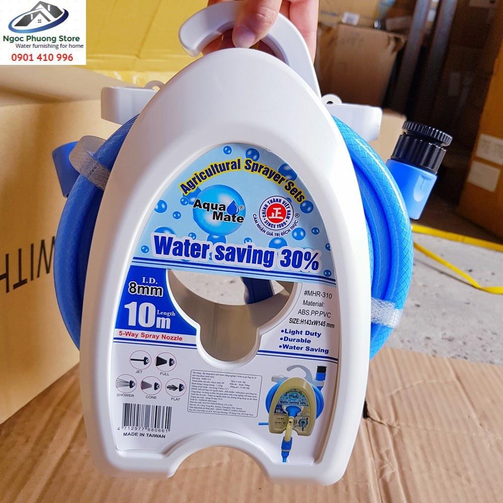 Bộ súng rửa sân vườn, tưới cây, rửa xe chỉnh 5 kiểu dạng cuộn xách tay 10m, 15m Aquamate