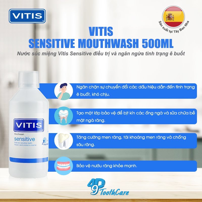 Nước súc miệng làm sạch và thơm miệng cho răng nhạy cảm Vitis Sensitive 500ml