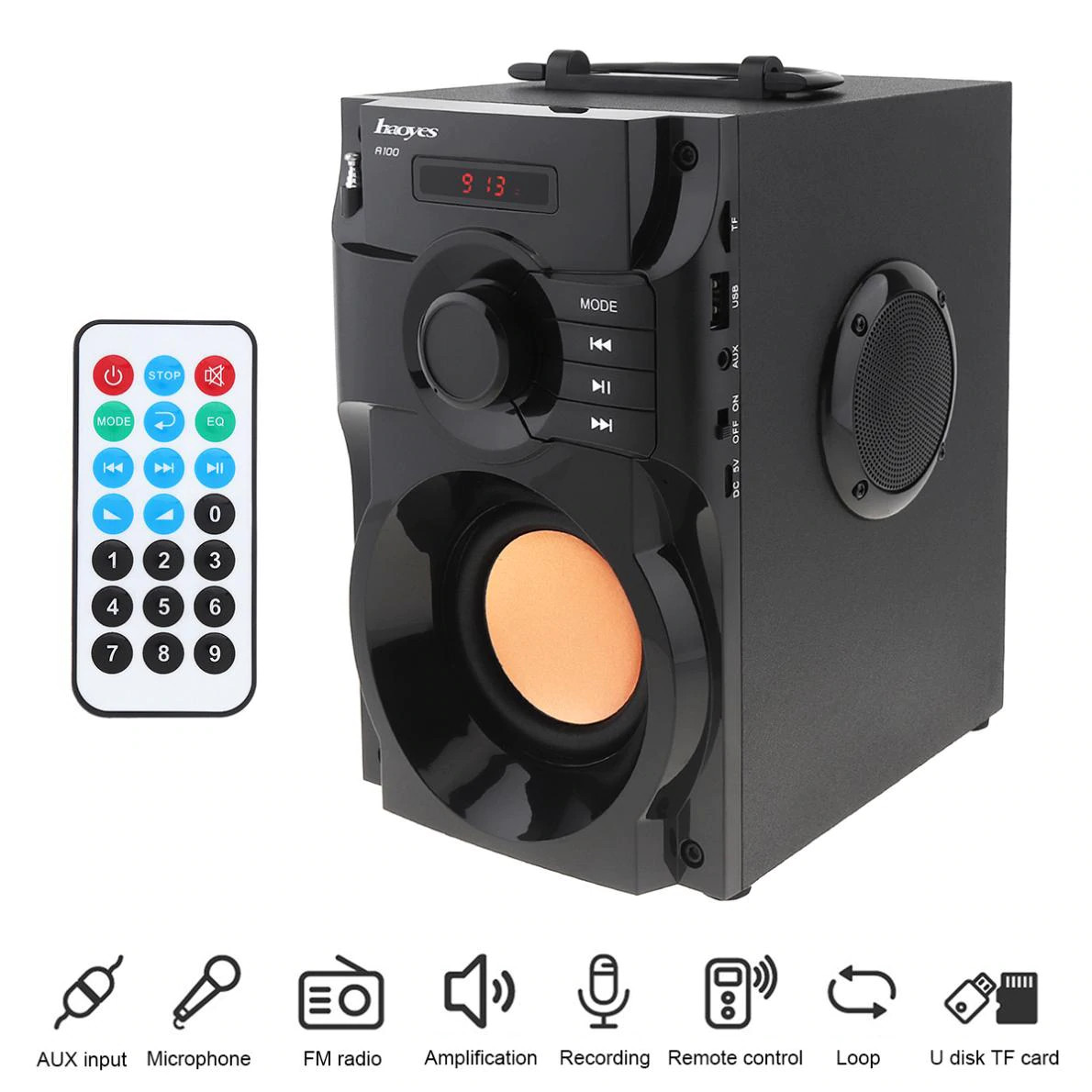 Loa Nghe nhạc Bluetooth Hayes Cao Cấp Super Bass RS - A100 A100 có điều khiển từ xa - Hàng nhập khẩu