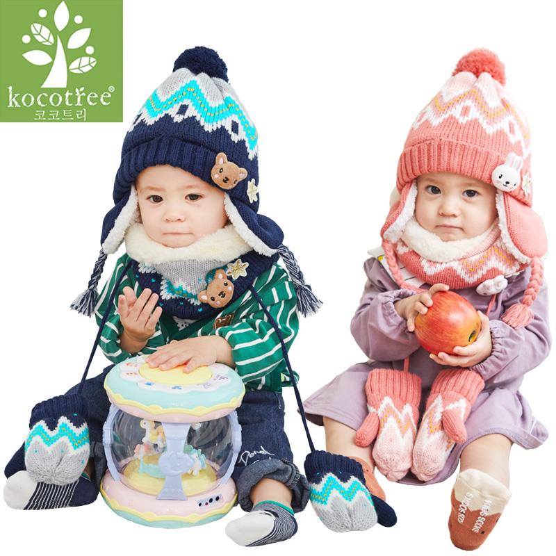 Mũ và Khăn Len Mùa Đông Ấm Áp Phù Hợp Với Bộ bé gái Găng Tay