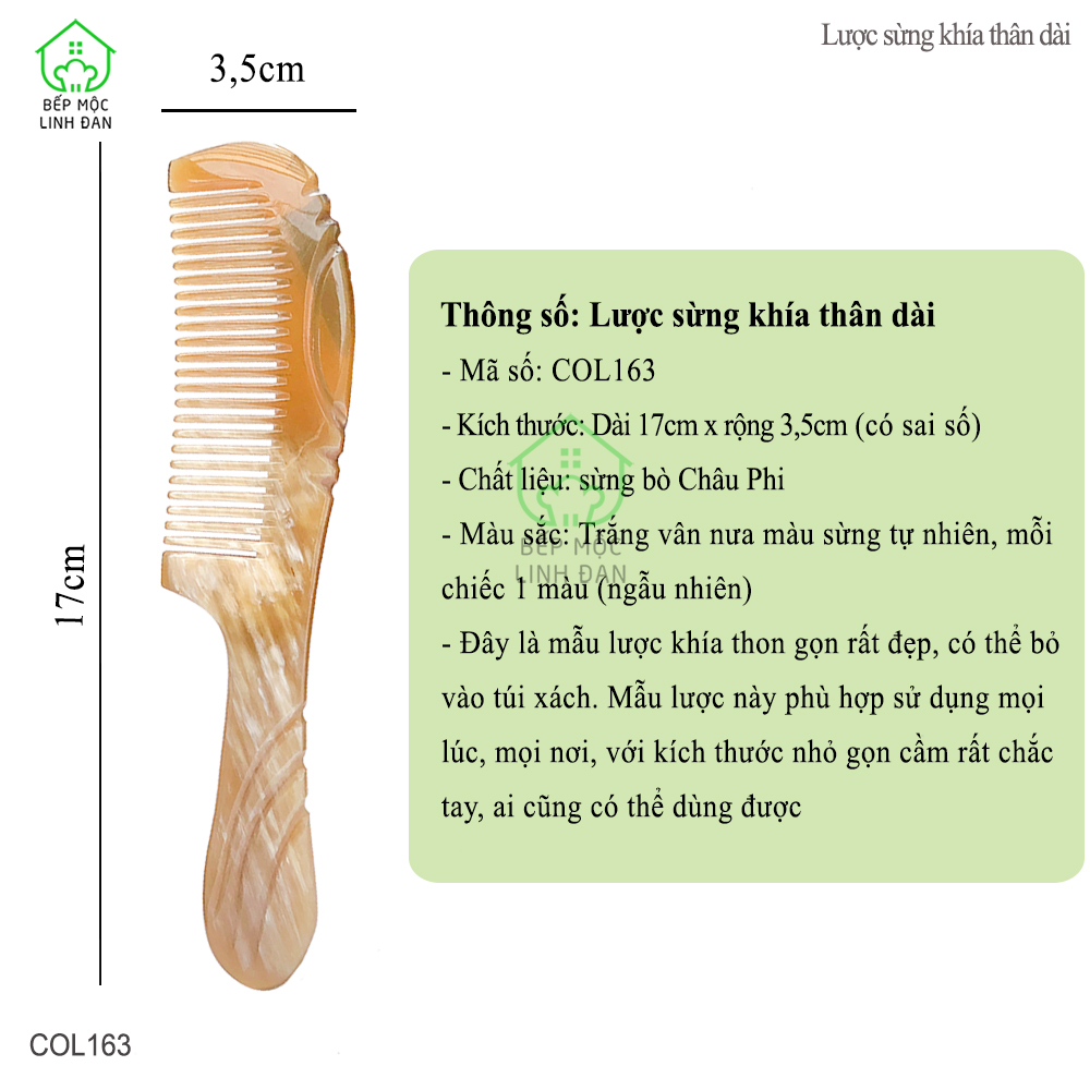 Lược Sừng Nhỏ Gọn Xuất Nhật (Size: M-17cm) Mẫu Khía Dài Thon Gọn [COL163]