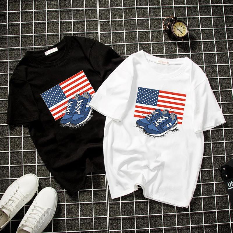 Áo thun unisex form rộng đôi giày cá tính vải dày mịn 2019T2174