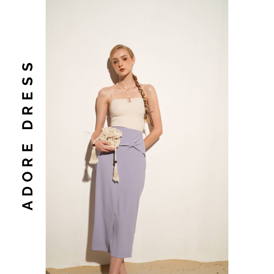 Chân váy Midi skirts tuytsy trơn tím lillac vặn lệch 313SK20127 ADORE DRESS