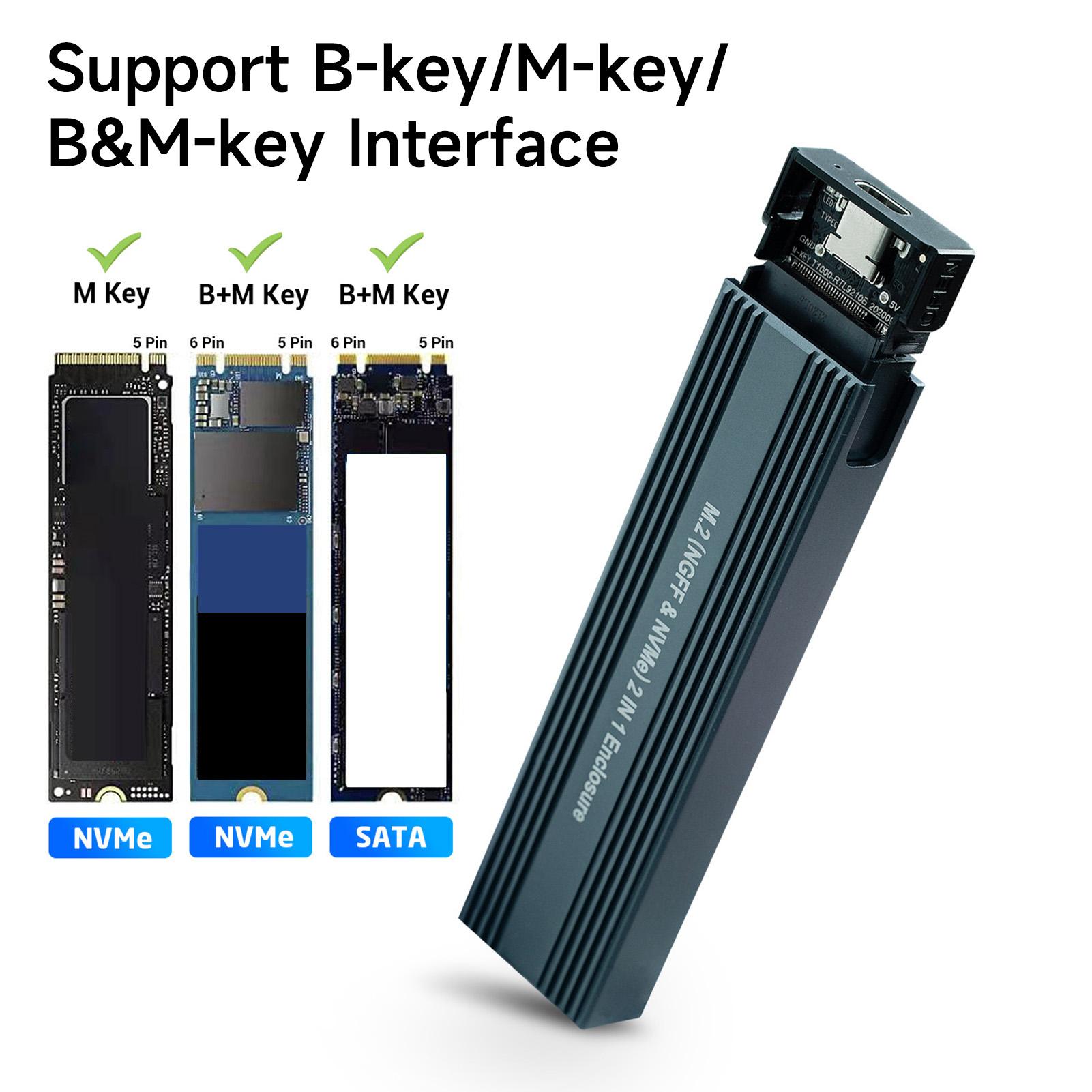 M.2 NVMe&SATA Dual Protocol Mobile Hard Disk Case External SSD Enclosure Fast Transmit Aluminium Magnesium Alloy Shell