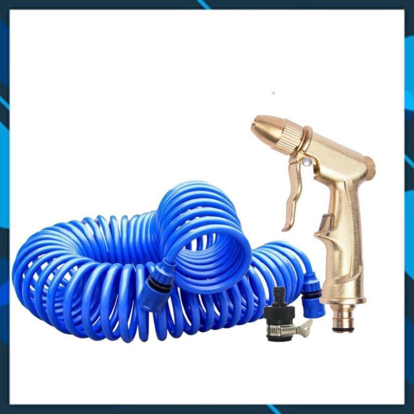 Bộ vòi xịt nước tưới cây đa năng tăng áp lực nước kèm dây tưới dạng lò xo co dãn 701-1814 loại 10m