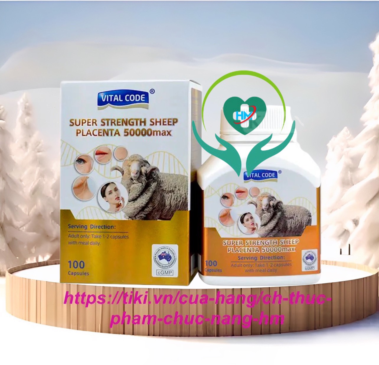 Viên uống nhau thai cừu Vital code Super Strength sheep placenta 50000 Max, lọ 100 viên, nhập khẩu Úc