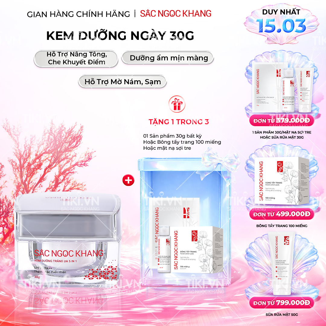 Kem dưỡng  da Sắc Ngọc Khang 5 trong 1 ban ngày 30g giúp nuôi dưỡng làn da sáng khỏe, mờ thâm nám ngăn ngừa lão hóa