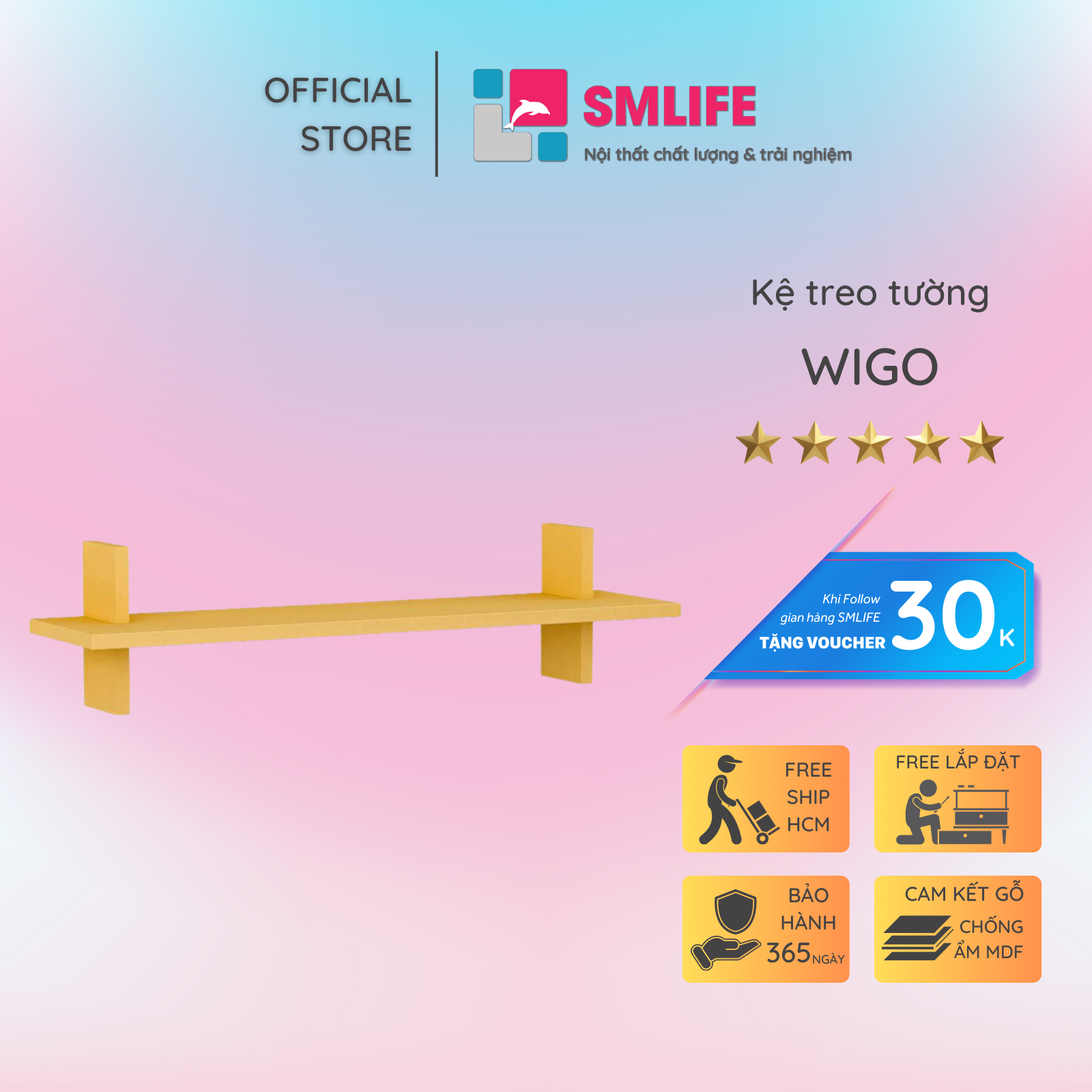 Kệ trang trí gỗ thiết kế mới lạ SMLIFE Wigo