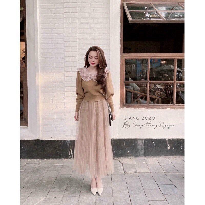 Chân váy xếp ly midi dài lưới hàng đẹp cho nữ